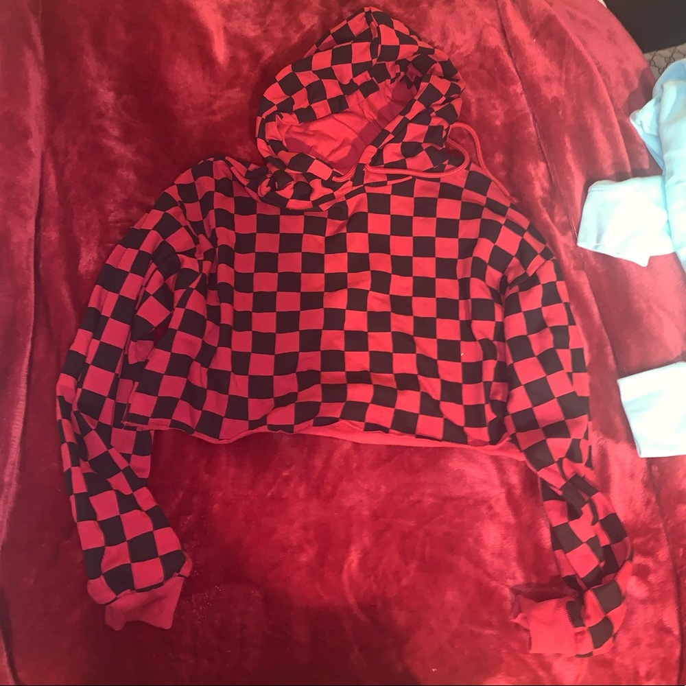 Cropped checkers hoodie